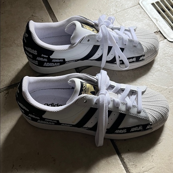 Adidas Kids White and Black Shell Toe Sneakers - Picture 2 of 5